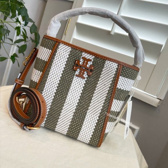 🔥NeW! Tory Burch McGraw Woven Stripe Small Bucket Bag - Picture 6 of 16